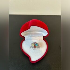Four heart ring multi color silver ring